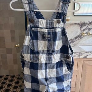 OshKosh blue and white plaid short overalls 2T
